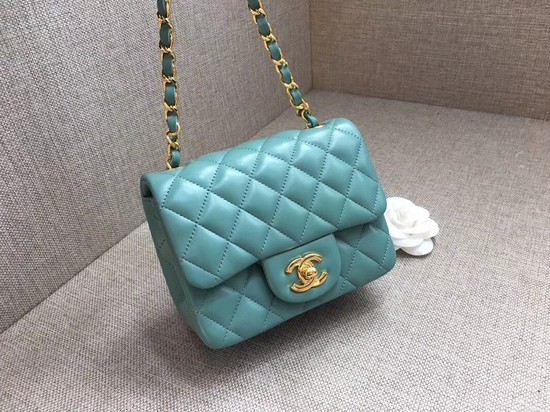 Chanel Classic MINI Flap Bag original Sheepskin Leather A1115 Light blue gold chain