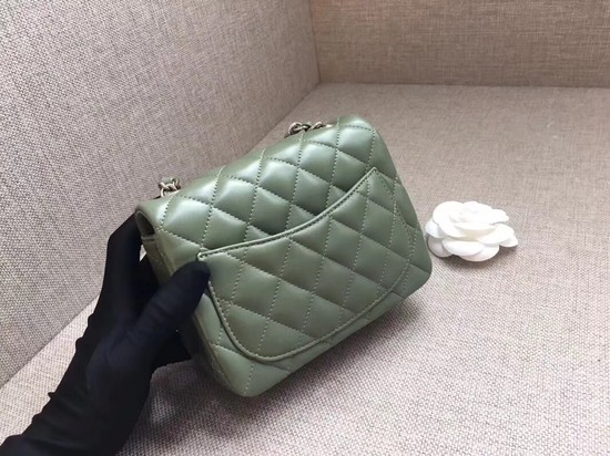 Chanel Classic MINI Flap Bag original Sheepskin Leather A1115 green silver chain