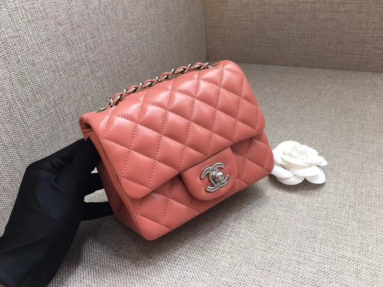 Chanel Classic MINI Flap Bag original Sheepskin Leather A1115 pink silver chain