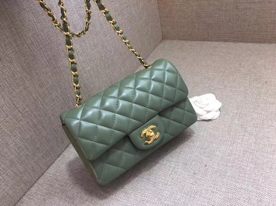 Chanel Classic MINI Flap Bag original Sheepskin Leather A1116 green gold chain