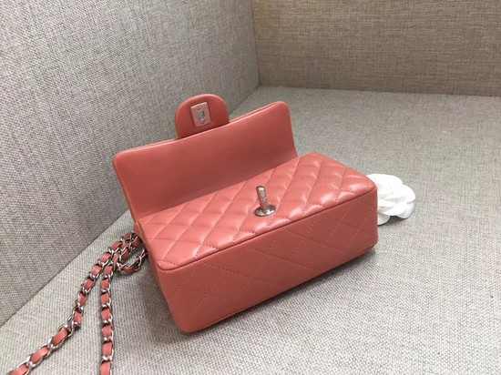 Chanel Classic MINI Flap Bag original Sheepskin Leather A1116 pink silver chain