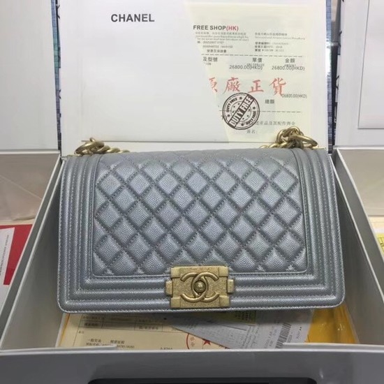 Chanel Leboy Original caviar leather Shoulder Bag A67086 silver gold chain