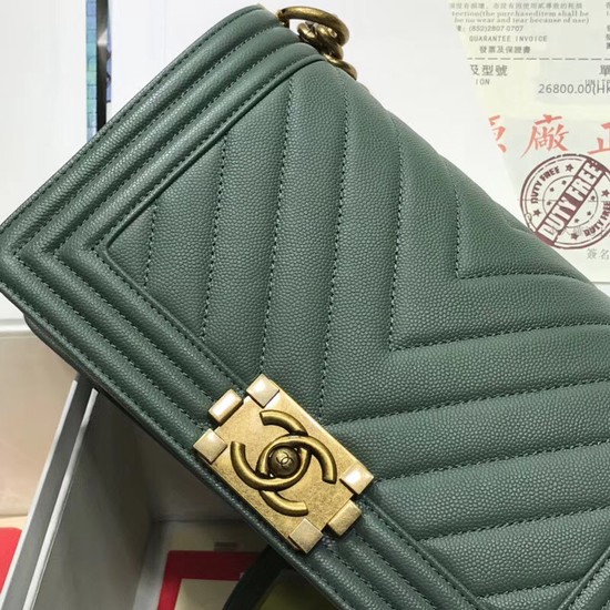 Chanel Leboy Original caviar leather Shoulder Bag V67086 green gold chain