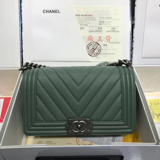 Chanel Leboy Original caviar leather Shoulder Bag V67086 green silver chain