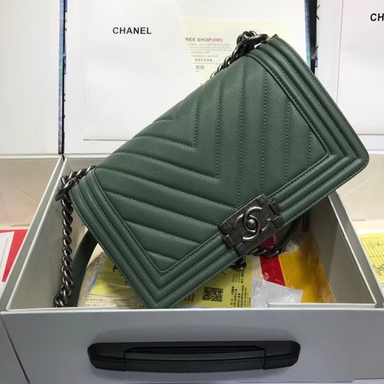 Chanel Leboy Original caviar leather Shoulder Bag V67086 green silver chain