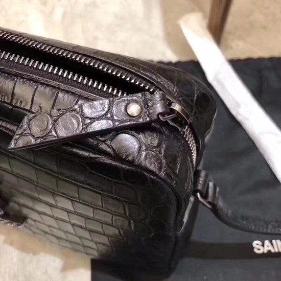 SAINT LAURENT crocodile-embossed leather cross-body bag 505730 black