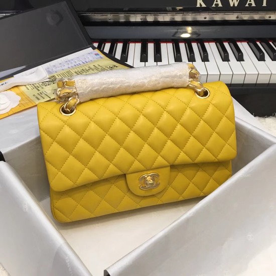 Chanel Flap Original Sheepskin Leather CF1112 Yellow gold chain