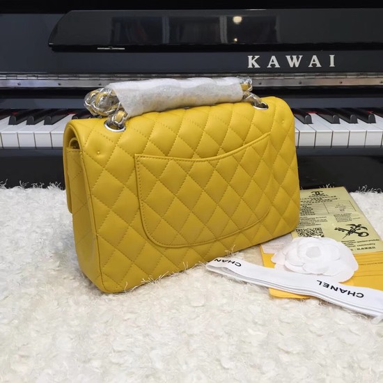 Chanel Flap Original Sheepskin Leather CF1112 Yellow silver chain