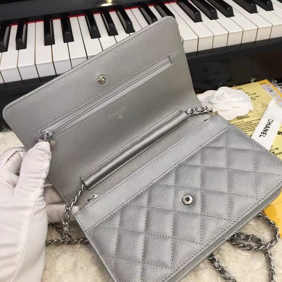 Chanel Original Caviar Leather Flap cross-body bag CF33814 Silver gray Silver chain