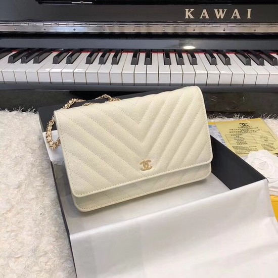 Chanel WOC Original Caviar Leather Flap cross-body bag V33814 cream gold chain