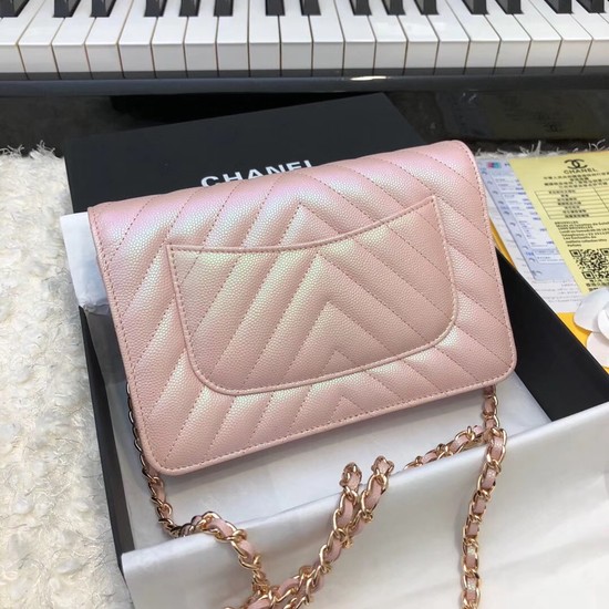 Chanel WOC Original Caviar Leather Flap cross-body bag V33814 pink Gold chain