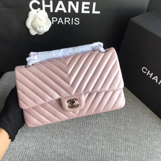 Chanel Classic original Sheepskin Leather Shoulder Bag 1112V pink silver chain