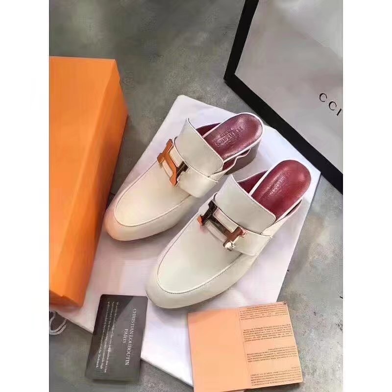 Hermes Leather Slipper HO782LD white