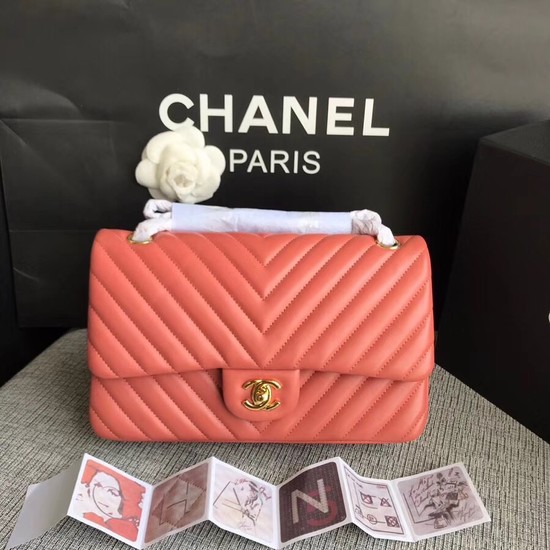 Chanel Flap Original Lambskin Leather Shoulder Bag 1112V watermelon red gold chain