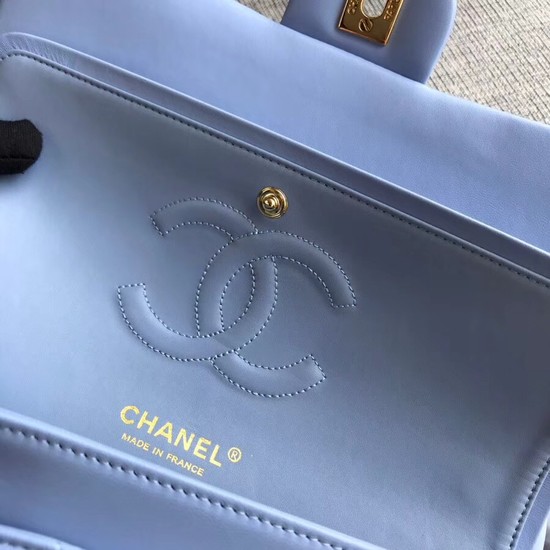 Chanel Flap Original sheepskin Shoulder Bag 1112V Light blue gold chain