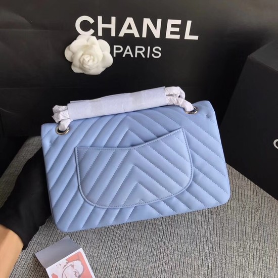 Chanel Flap Original sheepskin Shoulder Bag 1112V Light blue silver chain