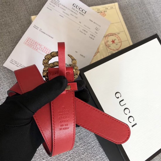 Gucci Leather belt with crystal Double G buckle 513183 red