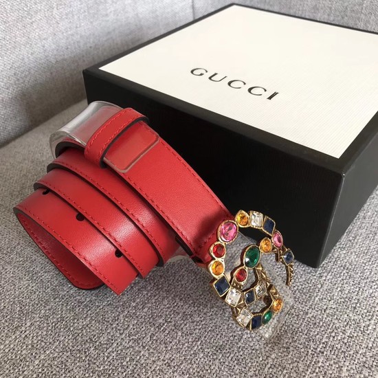 Gucci Leather belt with crystal Double G buckle 513183 red