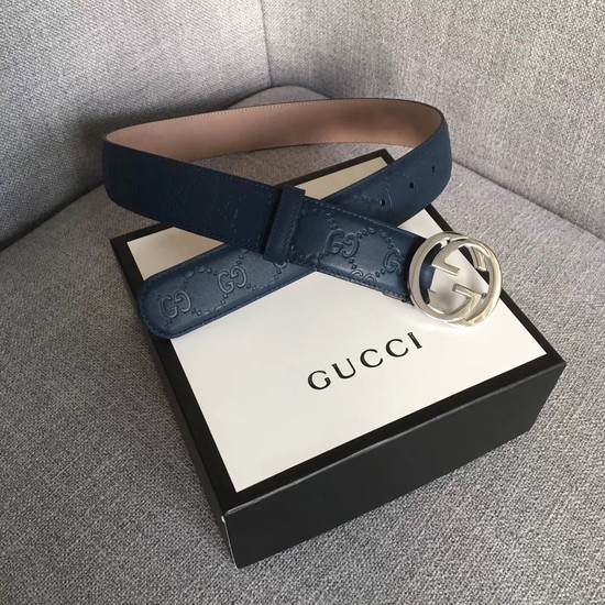 Gucci Signature leather belt 370543 dark blue