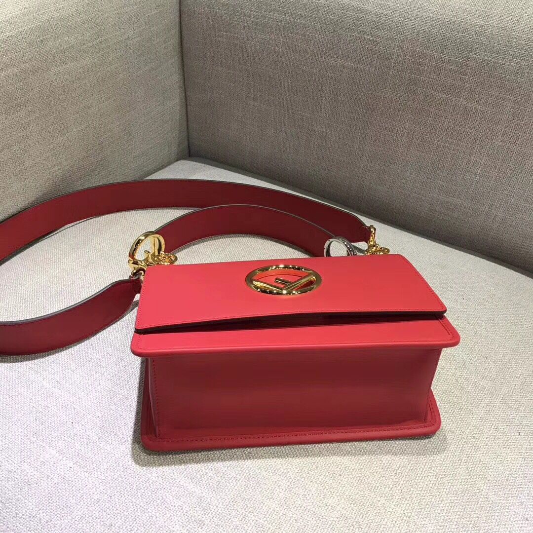 Fendi Calfskin Leather Flap Shoulder Bag 6695 red