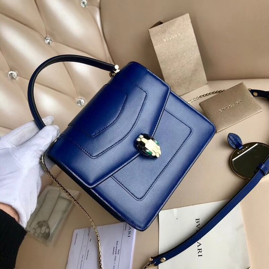 BVLGARI Serpenti Forever leather flap bag 3785 blue