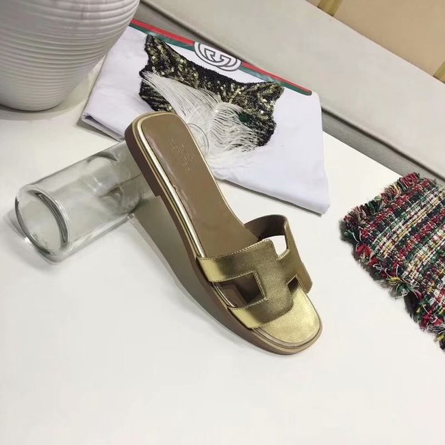 Hermes lady leather fashion Slipper HO809HMJ gold