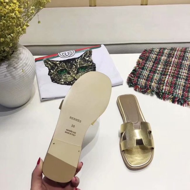 Hermes lady leather fashion Slipper HO809HMJ gold