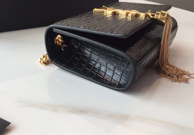 SAINT LAURENT Monogram Kate small crocodile-embossed leather shoulder bag 354120 Black