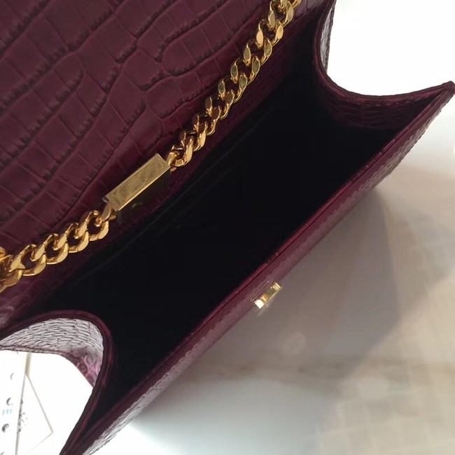 SAINT LAURENT Monogram Kate small crocodile-embossed leather shoulder bag 354120 fuchsia