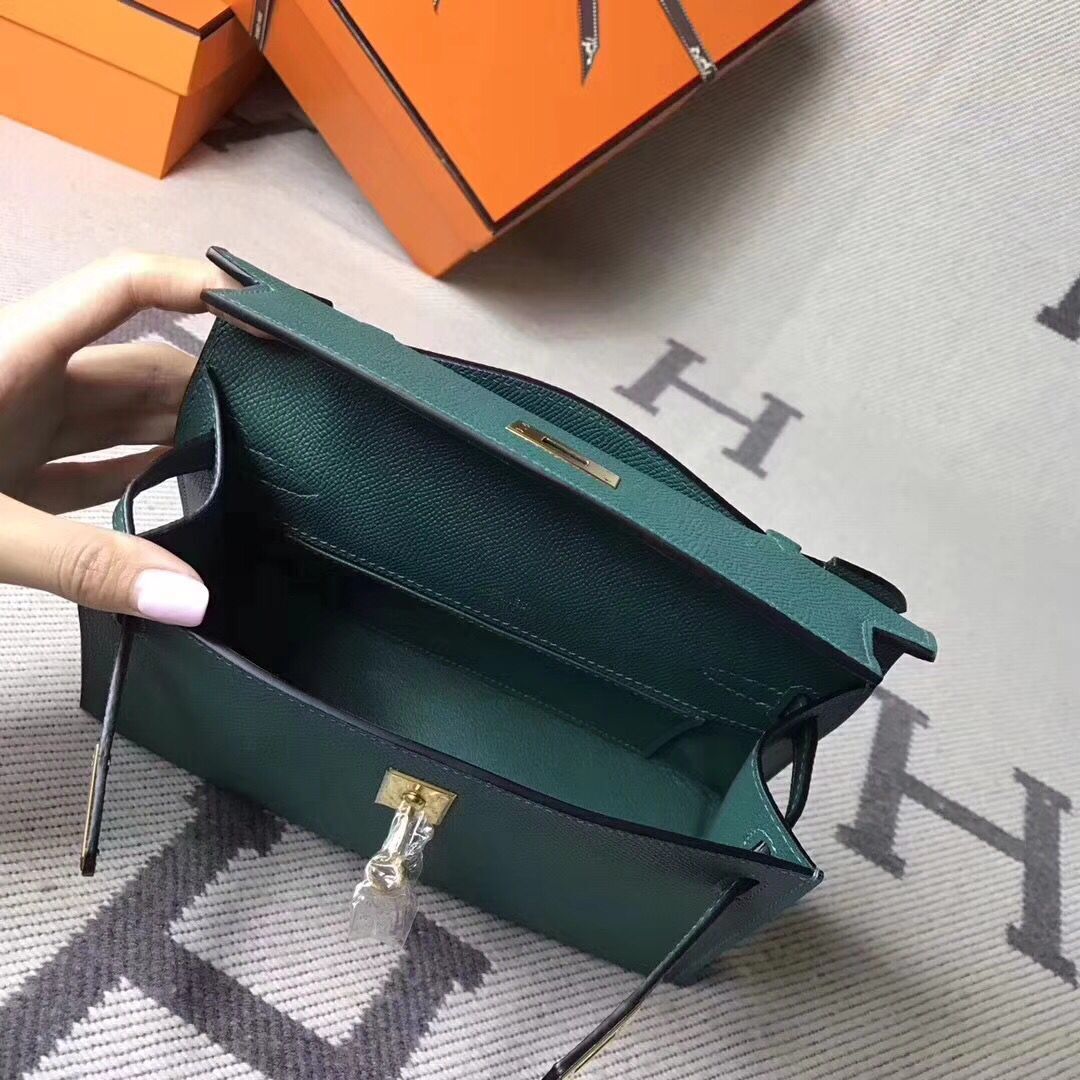 Hermes Kelly 22CM Tote Bag Original Epsom Leather KL22 Dark Green