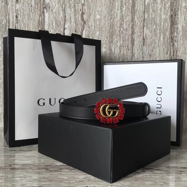 Gucci Leather belt with Double G and crystals 501175 black