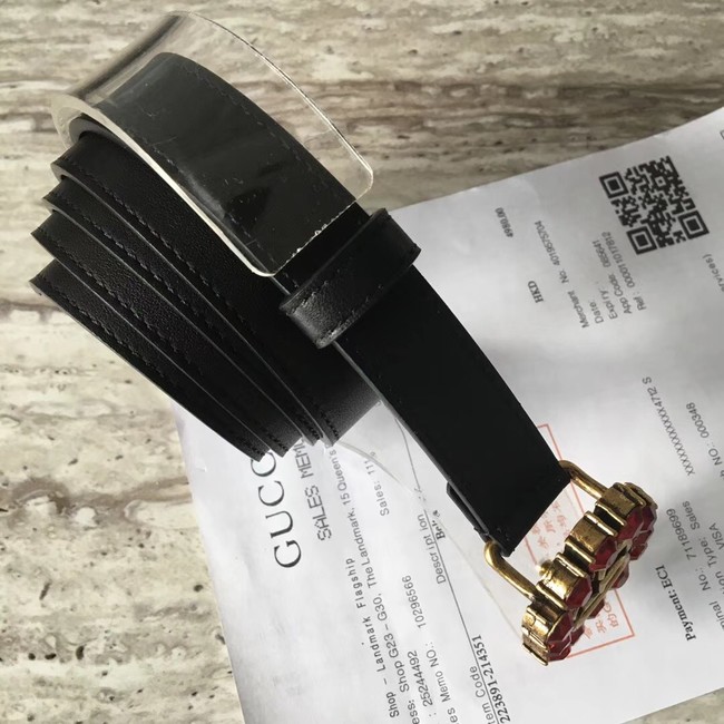 Gucci Leather belt with Double G and crystals 501175 black