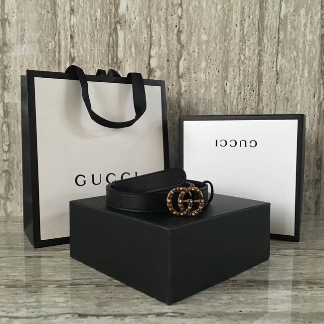 Gucci Leather belt with crystal Double G buckle G22555 black