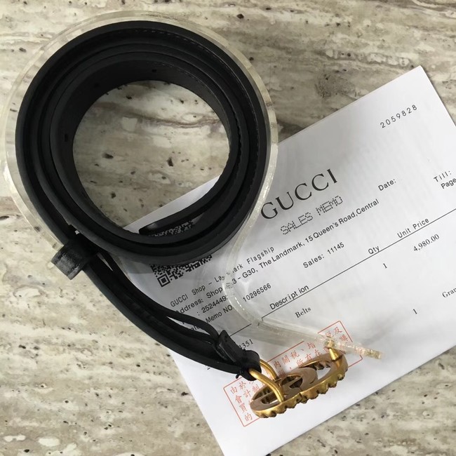 Gucci Leather belt with crystal Double G buckle G22555 black