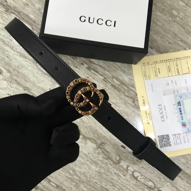 Gucci Leather belt with crystal Double G buckle G22555 black