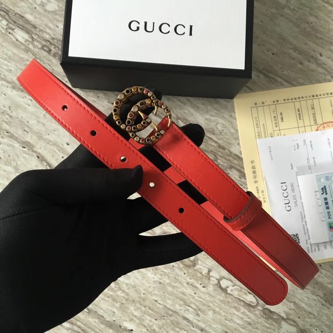 Gucci Leather belt with crystal Double G buckle G22555 red