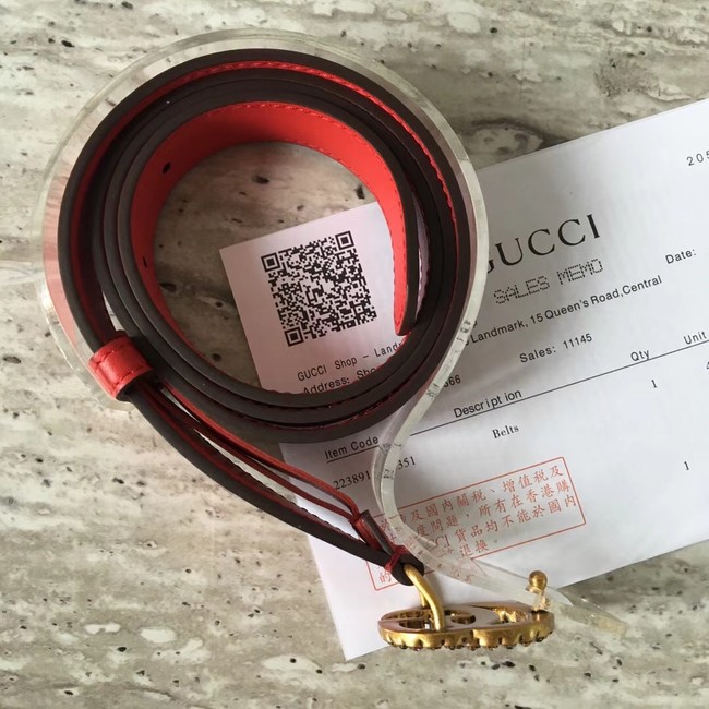 Gucci Leather belt with crystal Double G buckle G22555 red