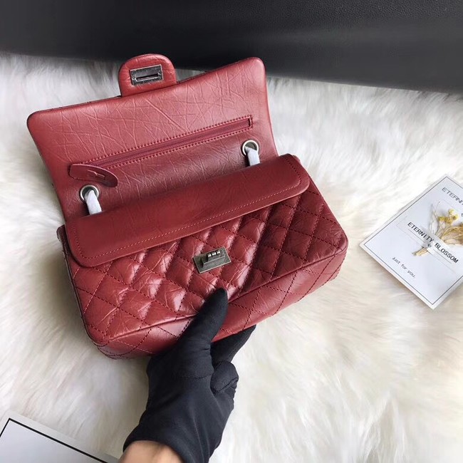 Chanel Flap Original Cowhide Leather 30225 red Silver chain