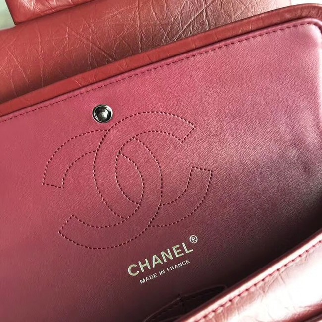 Chanel Flap Original Cowhide Leather 30225 red Silver chain