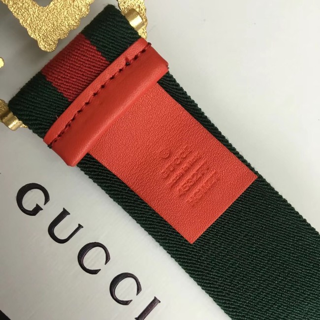 Gucci Web elastic belt with torchon Double G buckle 524101 red&green