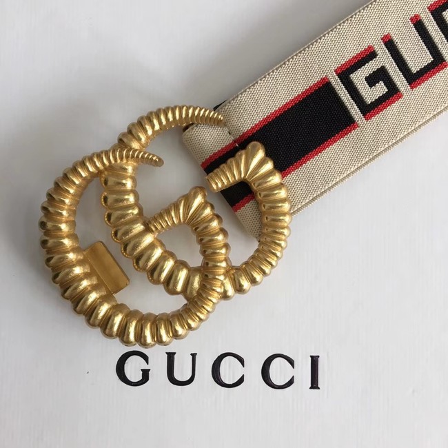 Gucci Web elastic belt with torchon Double G buckle A524101 white&blue