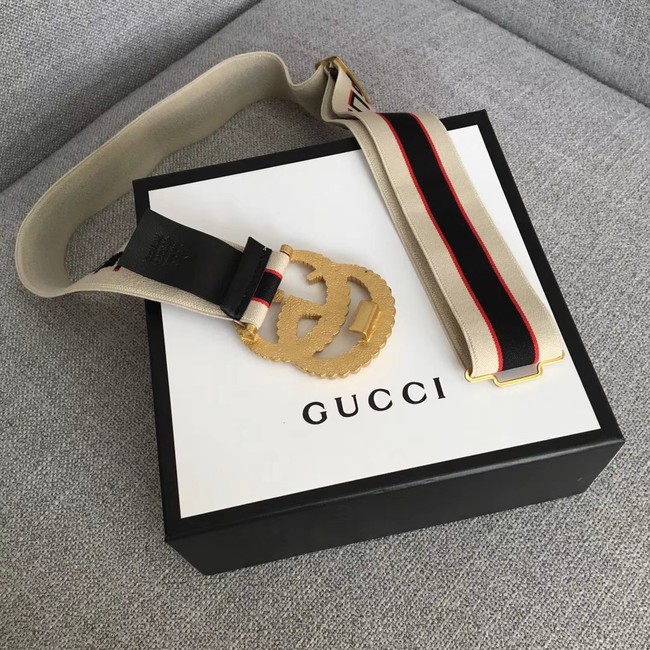 Gucci Web elastic belt with torchon Double G buckle A524101 white&blue