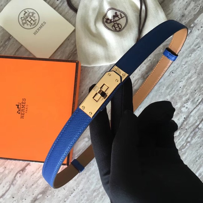 Hermes original epsom leather Kelly belt H069854 blue gold plated metal