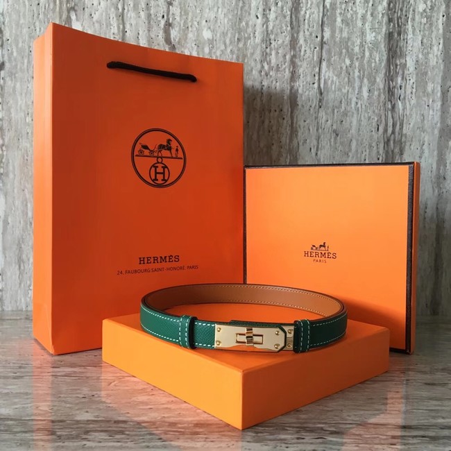 Hermes original epsom leather Kelly belt H069854 green gold plated metal