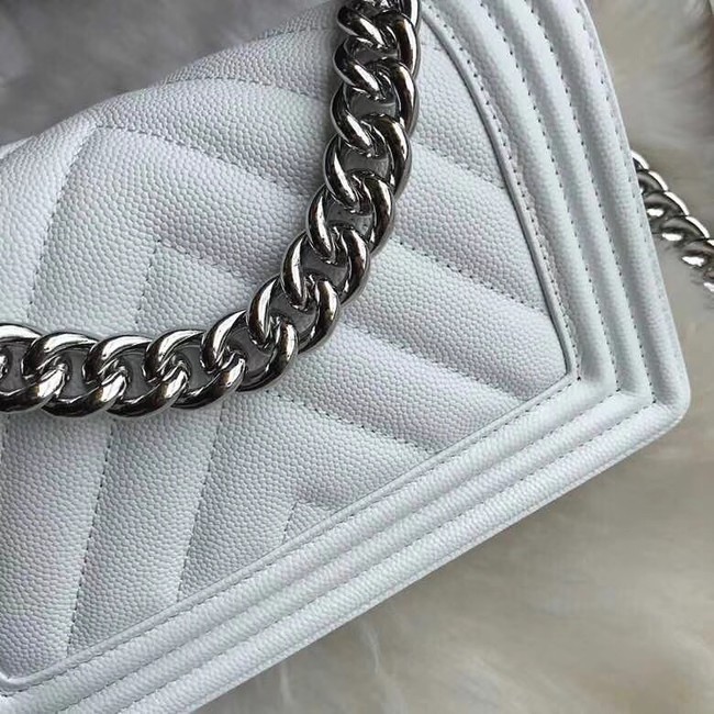 Chanel Leboy Original Caviar leather Shoulder Bag A67085 white silver chain