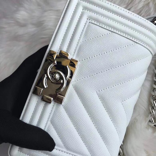 Chanel Leboy Original Caviar leather Shoulder Bag A67085 white silver chain