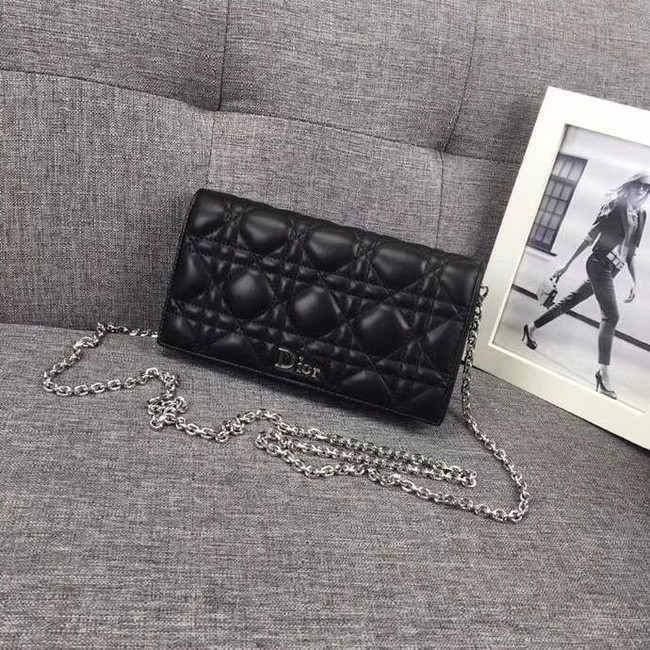 LADY DIOR CLUTCH IN BLACK CANNAGE LAMBSKIN S0204