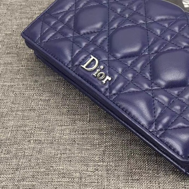 LADY DIOR CLUTCH IN BLUE CANNAGE LAMBSKIN S0204