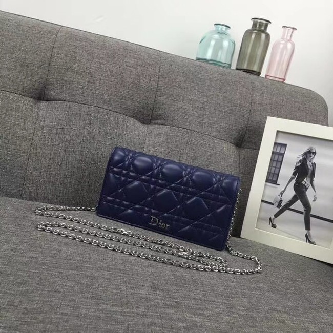 LADY DIOR CLUTCH IN BLUE CANNAGE LAMBSKIN S0204