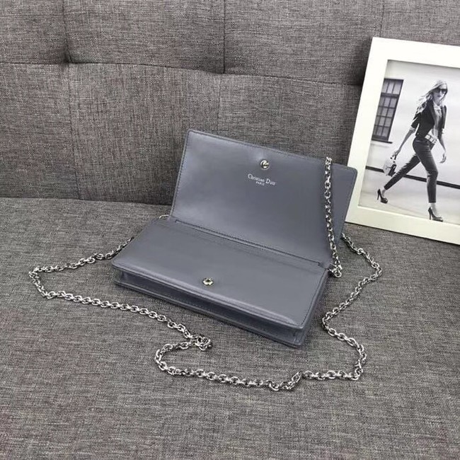 LADY DIOR CLUTCH IN GREY CANNAGE LAMBSKIN S0204